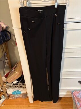 Messini Black Pull-On Dress Pants with Decorative Buttons